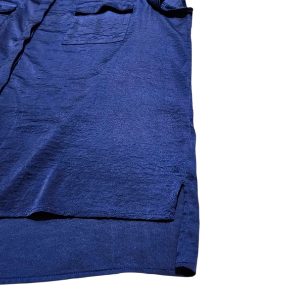 Chico's Sz 3 (XL/16) Blue Button Front Blouse Top Short Sleeve Satin Look Pocket - Picture 5 of 11